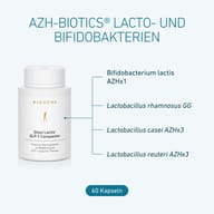 BIOGENA Omni Lactis® GLP-1 Companion avec quatre souches bactériennes : Bifidobacterium lactis AZHx1, Lactobacillus rhamnosus GG, Lactobacillus casei AZHx3 et Lactobacillus reuteri AZHx3. Boîte de 60 gélules.