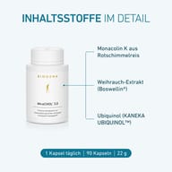 BIOGENA MiraCHOL® 3.0 s monakolinom K iz crvene fermentirane riže, ekstraktom tamjana i ubikinolom.