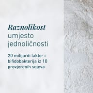 Grafika koja ističe raznolikost BIOGENA Omni Lactis® 20 s 20 milijardi laktobacila i bifidobakterija iz 10 odabranih sojeva.