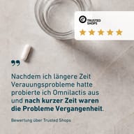 BIOGENA Omni Lactis® 20 kapsula uz recenziju s pet zvjezdica na Trusted Shopsu koja opisuje pozitivno iskustvo s proizvodom.