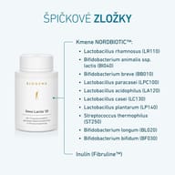 BIOGENA Omni Lactis® 20 Gold s 10 bakteriálnymi kmeňmi NORDBIOTIC™ a inulínom Fibruline™. Obsahuje laktobacily, bifidobaktérie a Streptococcus thermophilus.