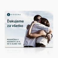 Darčeková karta BIOGENA, text Ďakujeme za všetko, objímajúci sa pár, obloha, odraz