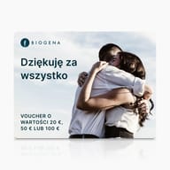 Karta podarunkowa BIOGENA, tekst Ďakujeme za všetko, obejmująca się para, niebo, odbicie