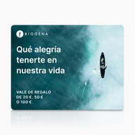 Tarjeta regalo BIOGENA, tarjeta, texto, superficie de agua, kayak con pala