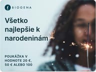 Darčeková poukážka BIOGENA, text, rozmazaná osoba, prskavka, iskry
