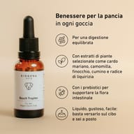Flacone di gocce BIOGENA PETS per il benessere digestivo, con estratti vegetali e prebiotici per sostenere la digestione e la flora intestinale.