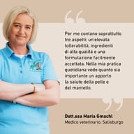 Mag. Maria Gmachl, veterinaria a Salisburgo, spiega l’importanza di un apporto mirato di nutrienti per favorire la salute della pelle e del pelo del cane.
