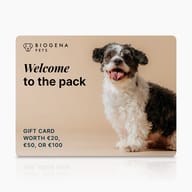 BIOGENA PETS Gift Card, dog, text Welcome to the pack, beige background