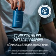 Osoba drží fľašu BIOGENA SPORTS Essentials vedľa futbalovej lopty. Text zdôrazňuje 20 mikroživín na podporu energie, sústredenia a funkcie svalov. Produkty sú testované podľa Cologne List®.