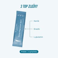 BIOGENA SPORTS Kalium Magnesium Sport v praktickej 6 g tyčinke. Obsahuje tri hlavné zložky: horčík, draslík a aminokyselinu L-glutamín.