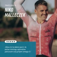 Triatlonista Niko Malleczek v športovom drese BIOGENA SPORTS. Uvádza, že mu produkt pomáha optimálne pokryť príjem omega-3 počas tréningu.