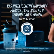 BIOGENA SPORTS Performance – nápojový prášok typu „všetko v jednom“ so živinami pre telo a myseľ. Na obrázku je šejker, balenie produktu a označenie Kölner Liste.