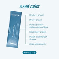 BIOGENA SPORTS Vegan Protein Sticks obsahujú hrachový, ryžový a slnečnicový proteín, proteín z klíčkov svätojánskeho chleba, vanilkový prášok a zmes aminokyselín. Jedna tyčinka obsahuje 25 g prášku.
