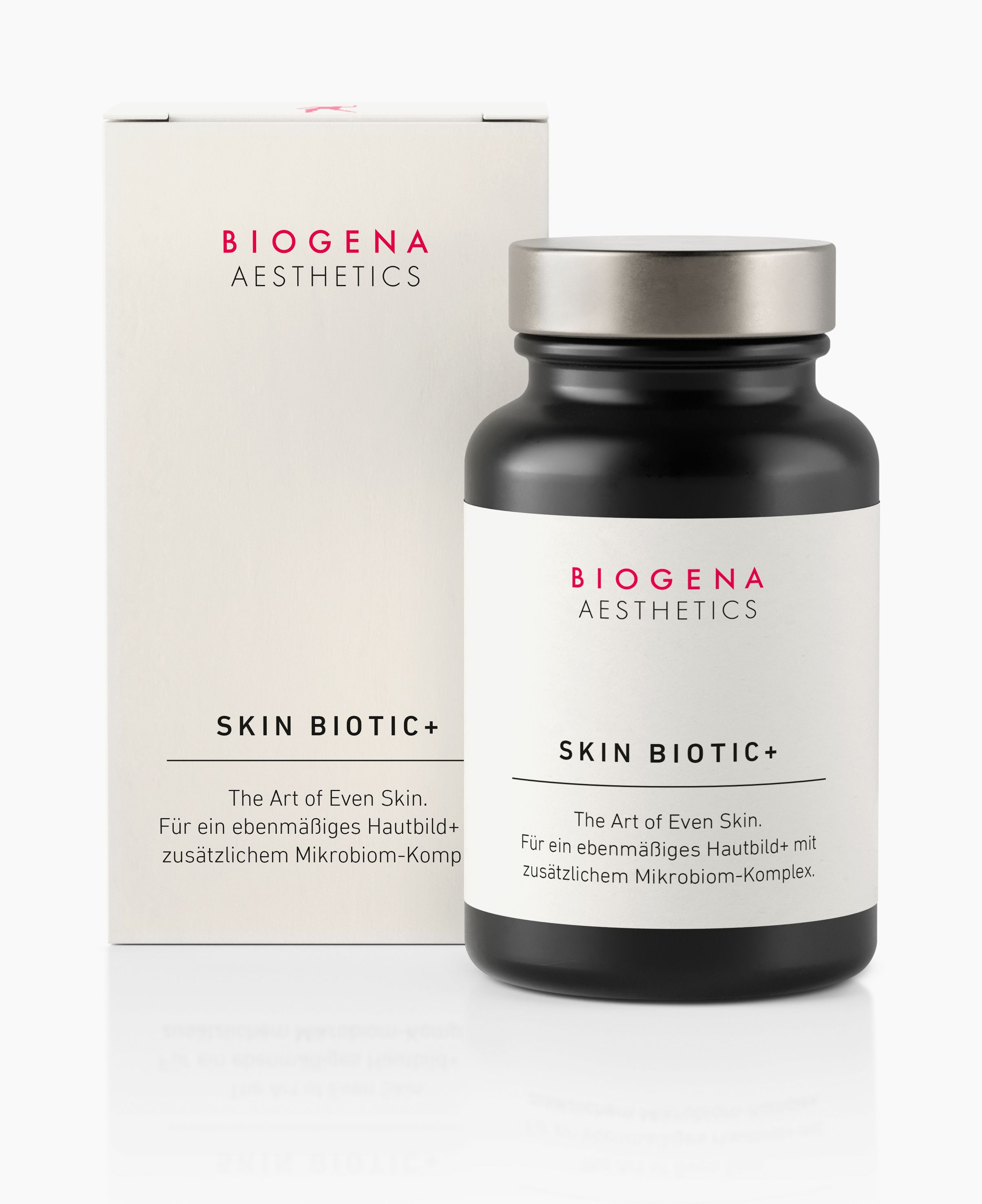 Biogena Aesthetics, SKIN BIOTIC+, Flasche, weiß, Die Kunst ebenmäßiger Haut.