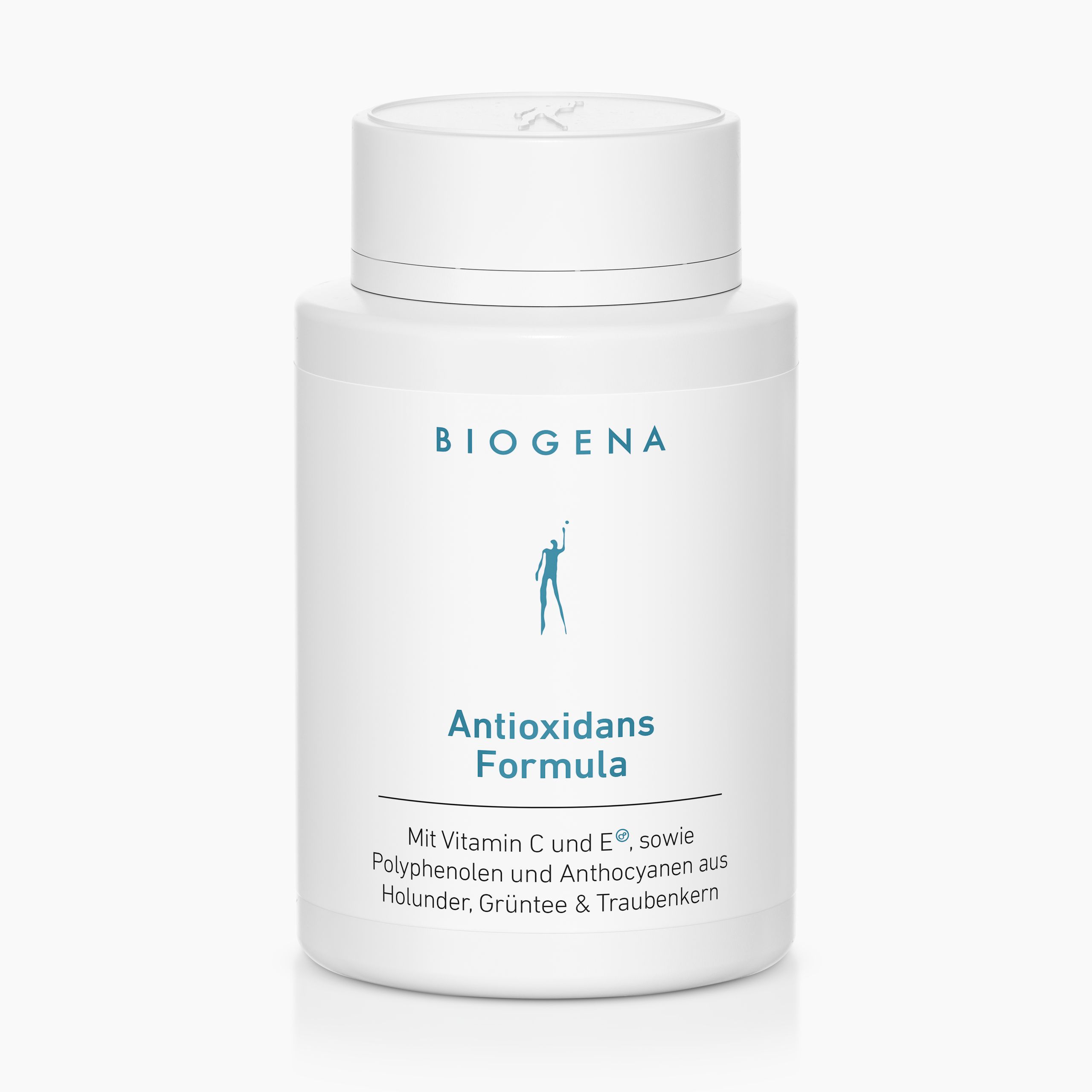 Biogena, Antioxidans Formula, Bottiglia, bianco, Con vitamina C ed E®, nonché polifenoli e antociani da sambuco, tè verde e vinaccioli