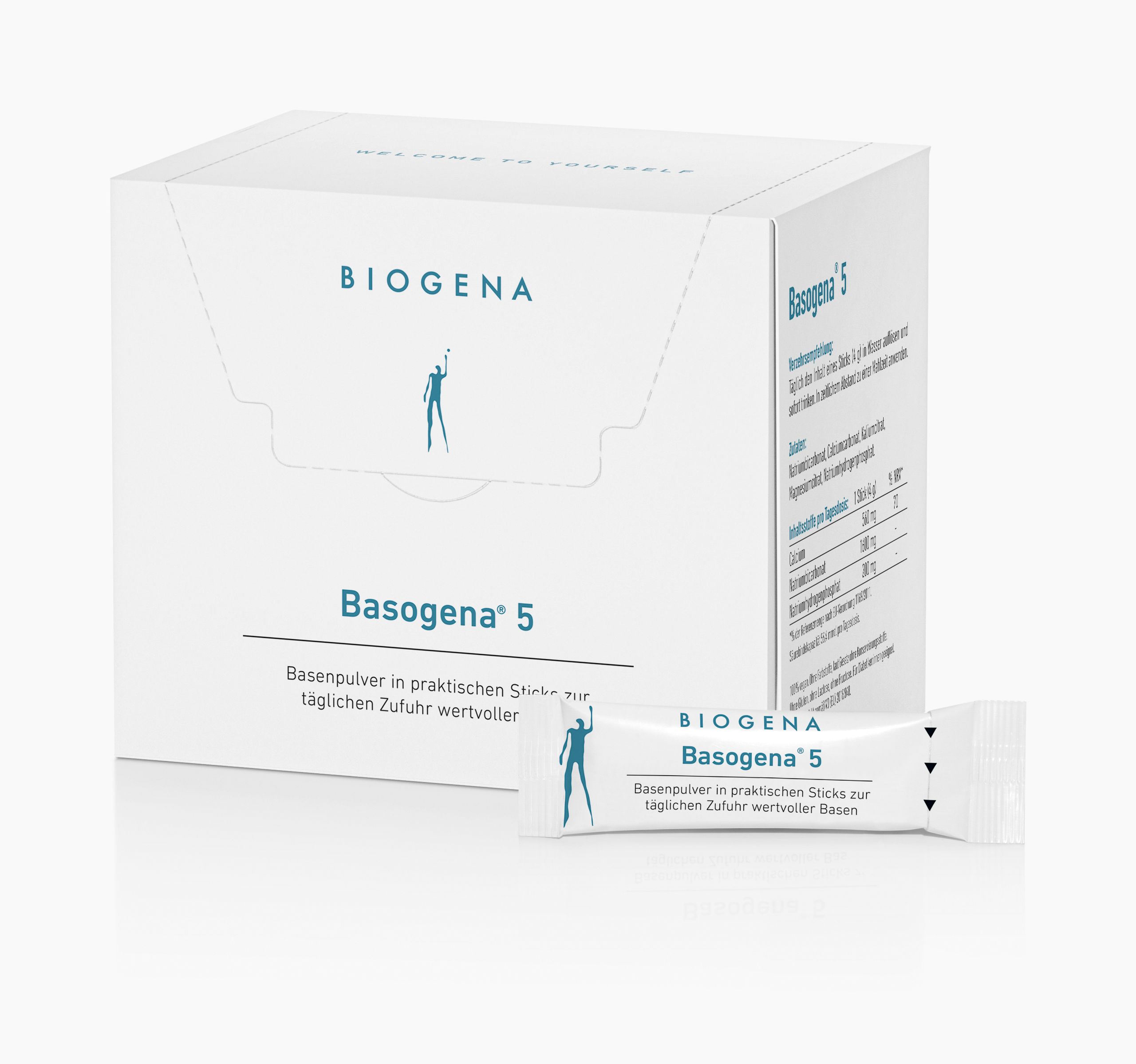 Biogena, Basogena® 5, Carton, white, Alkaline powder in practical sticks for daily intake of valuable bases