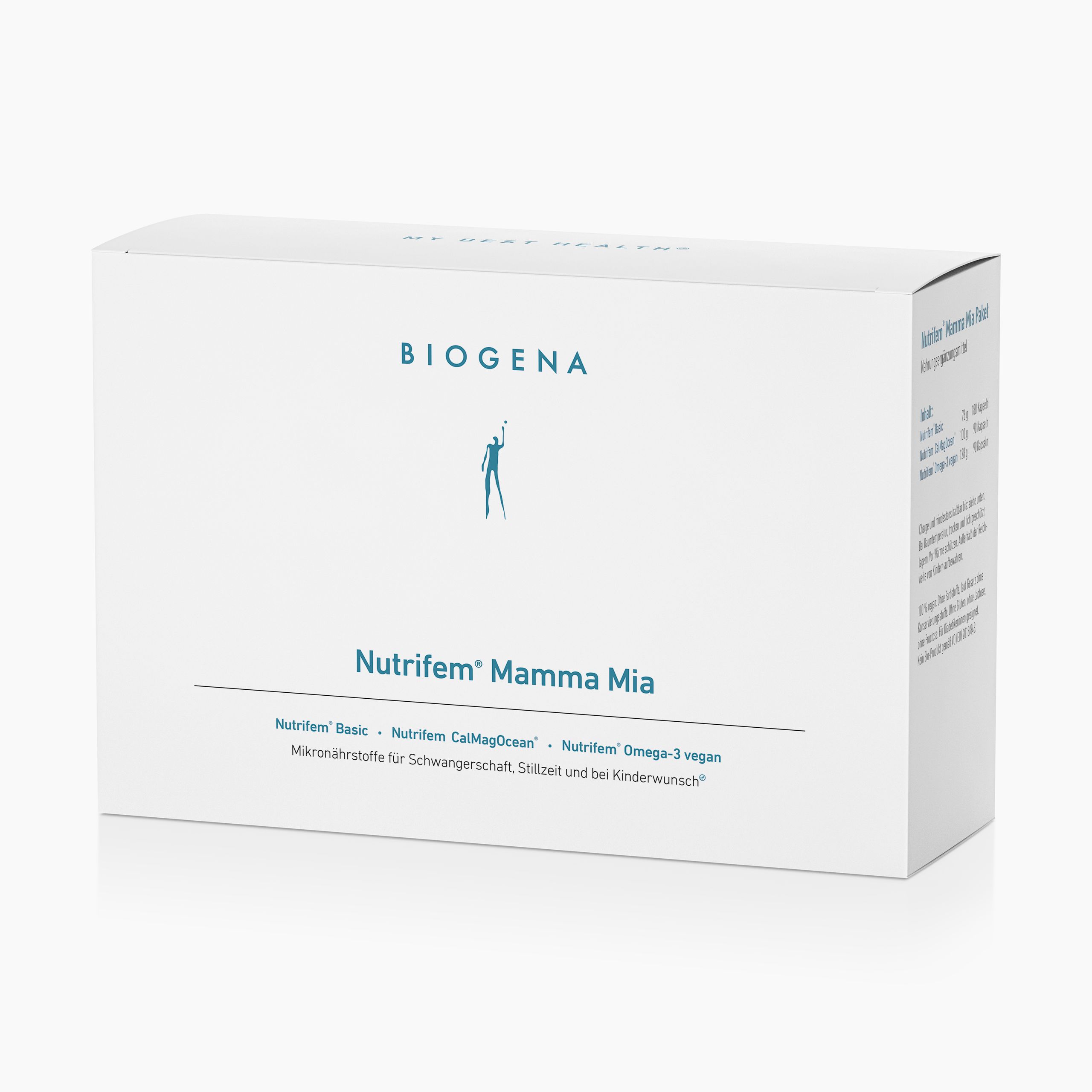 Biogena, Nutrifem® Mamma Mia, Karton, weiß, Nutrifem® Basic · Nutrifem CalMagOcean® · Nutrifem® Omega-3 vegan Mikronährstoffe für Schwangerschaft, Stillzeit und bei Kinderwunsch®