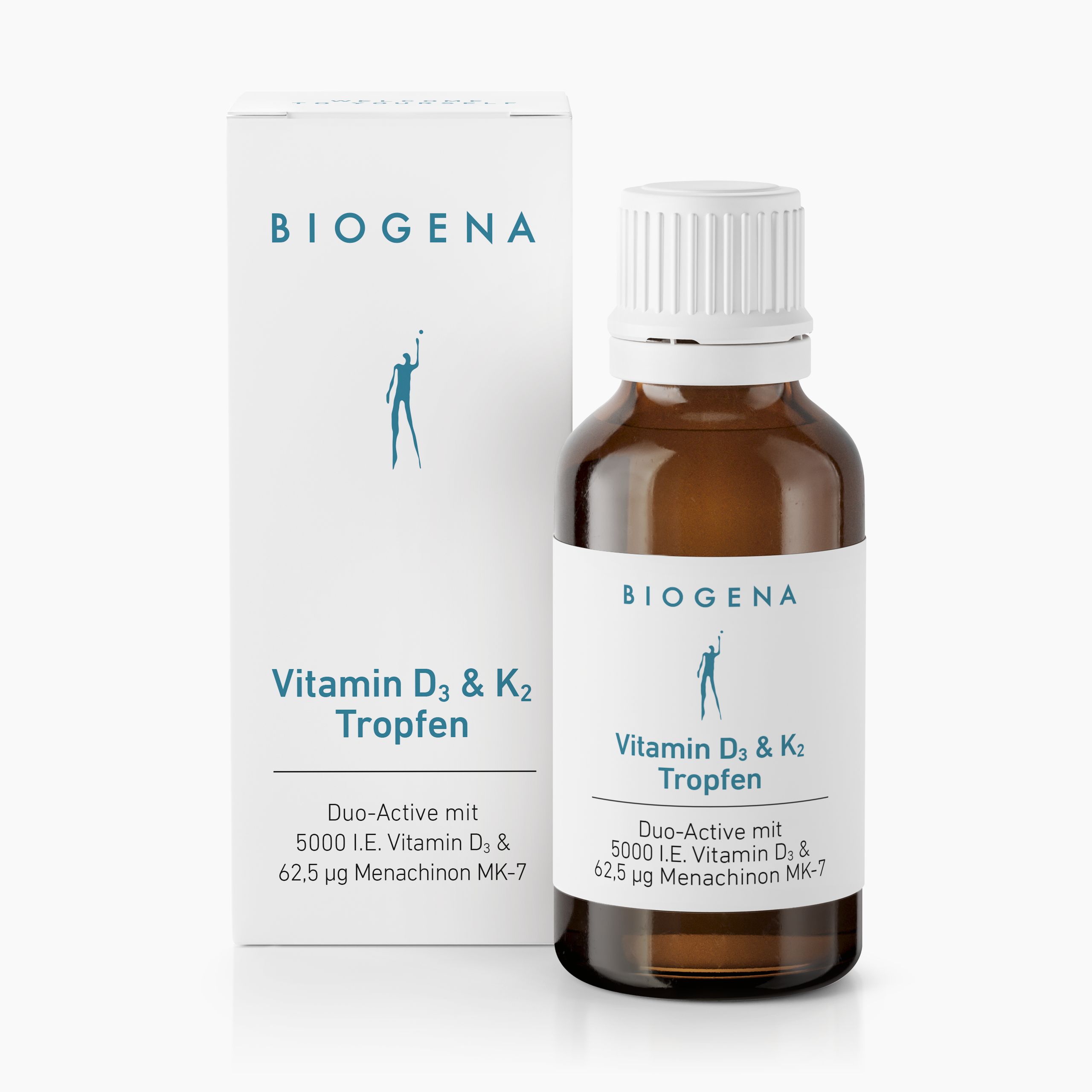 Biogena, Vitamin D₃ & K₂ Tropfen, Flasche, weiß, Duo-Active mit 5000 I.E. Vitamin D₃ & 62,5 µg Menachinon MK-7