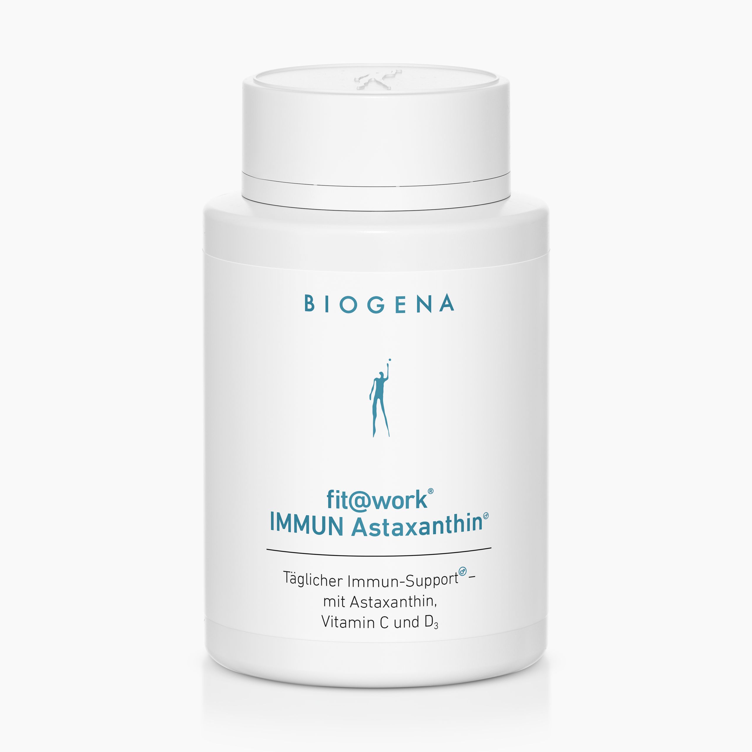 Biogena, fit@work® IMMUN Astaxanthin®, Bottle, white, Daily immune support® – with astaxanthin, vitamin C and D3