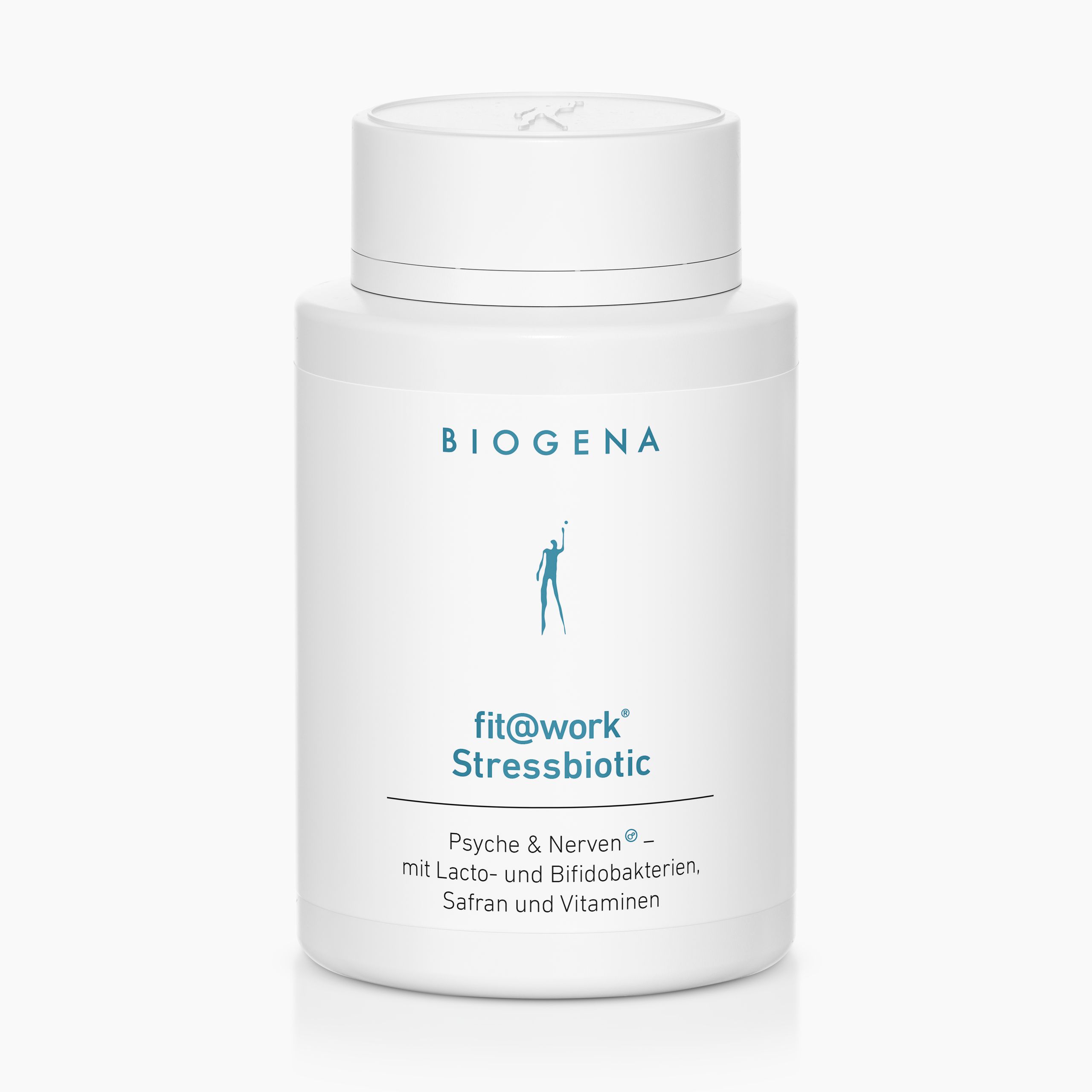 Biogena, fit@work® Stressbiotic, Flasche, weiß, Psyche & Nerven®- mit Lacto- und Bifidobakterien, Safran und Vitaminen