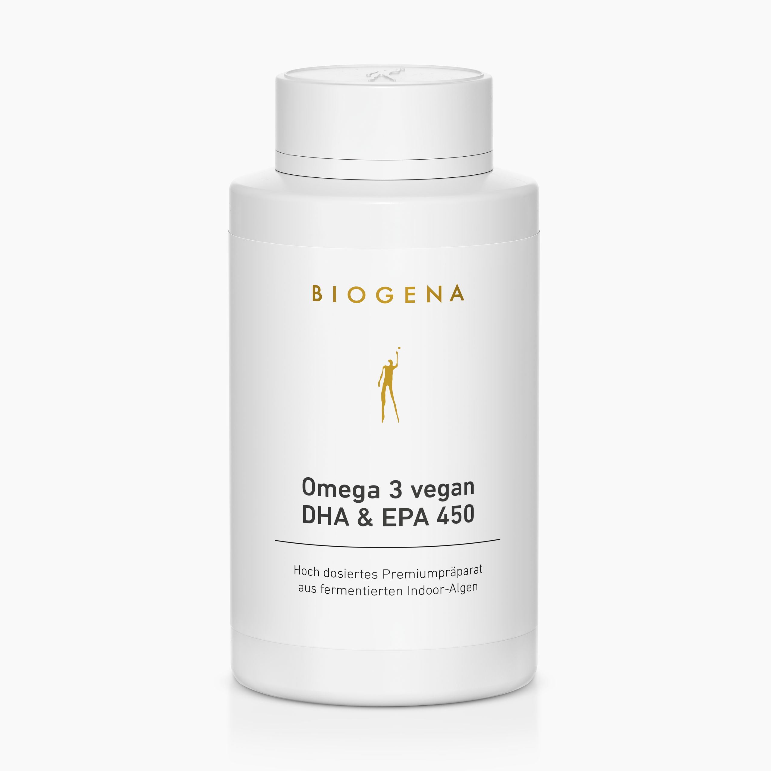 Biogena, Omega 3 vegan DHA & EPA 450, Flasche, weiß, Hoch dosiertes Premiumpräparat aus fermentierten Indoor-Algen