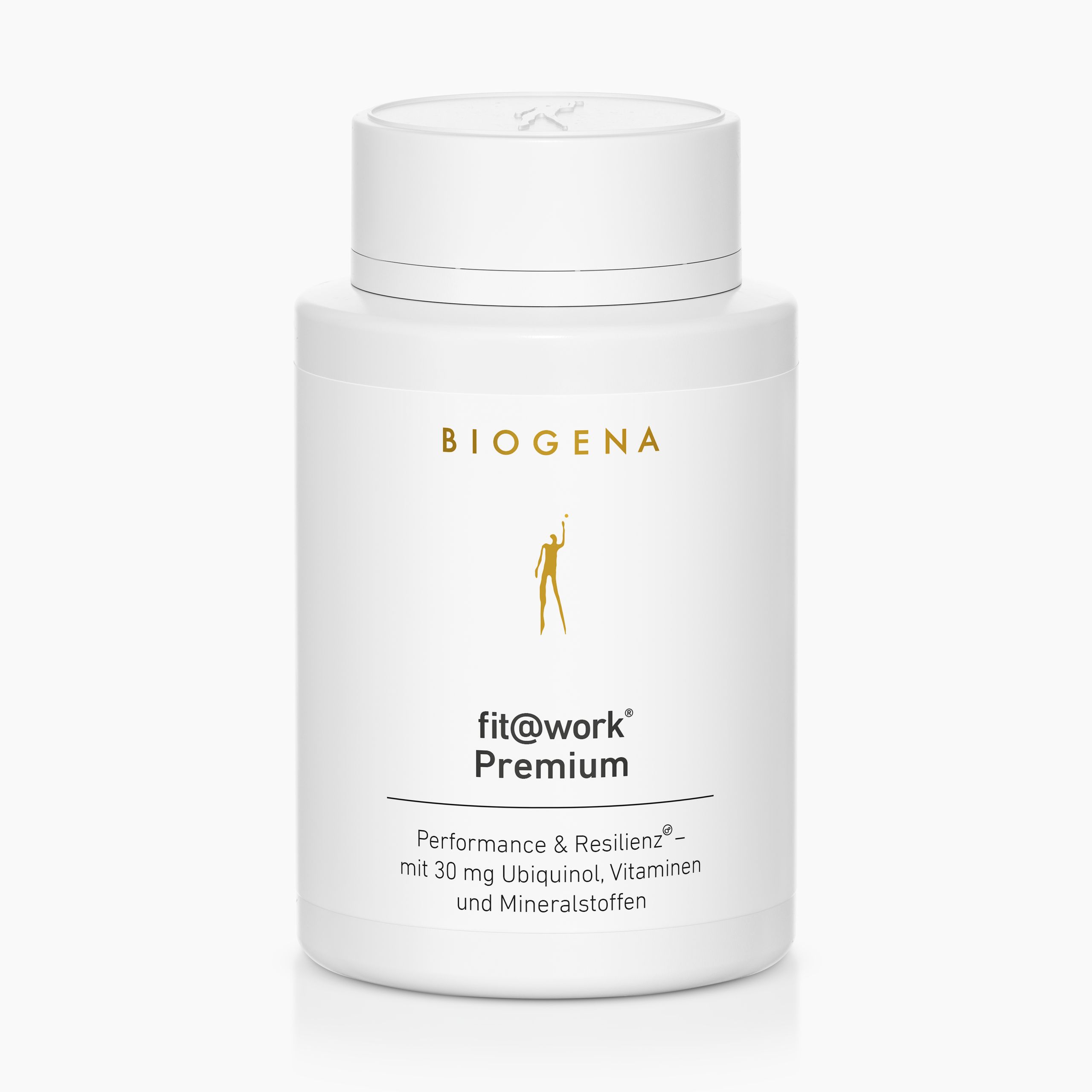 Biogena, fit@work® Premium, Bouteille, blanc, Performance & résilience® – avec 30 mg d’ubiquinol, vitamines et minéraux