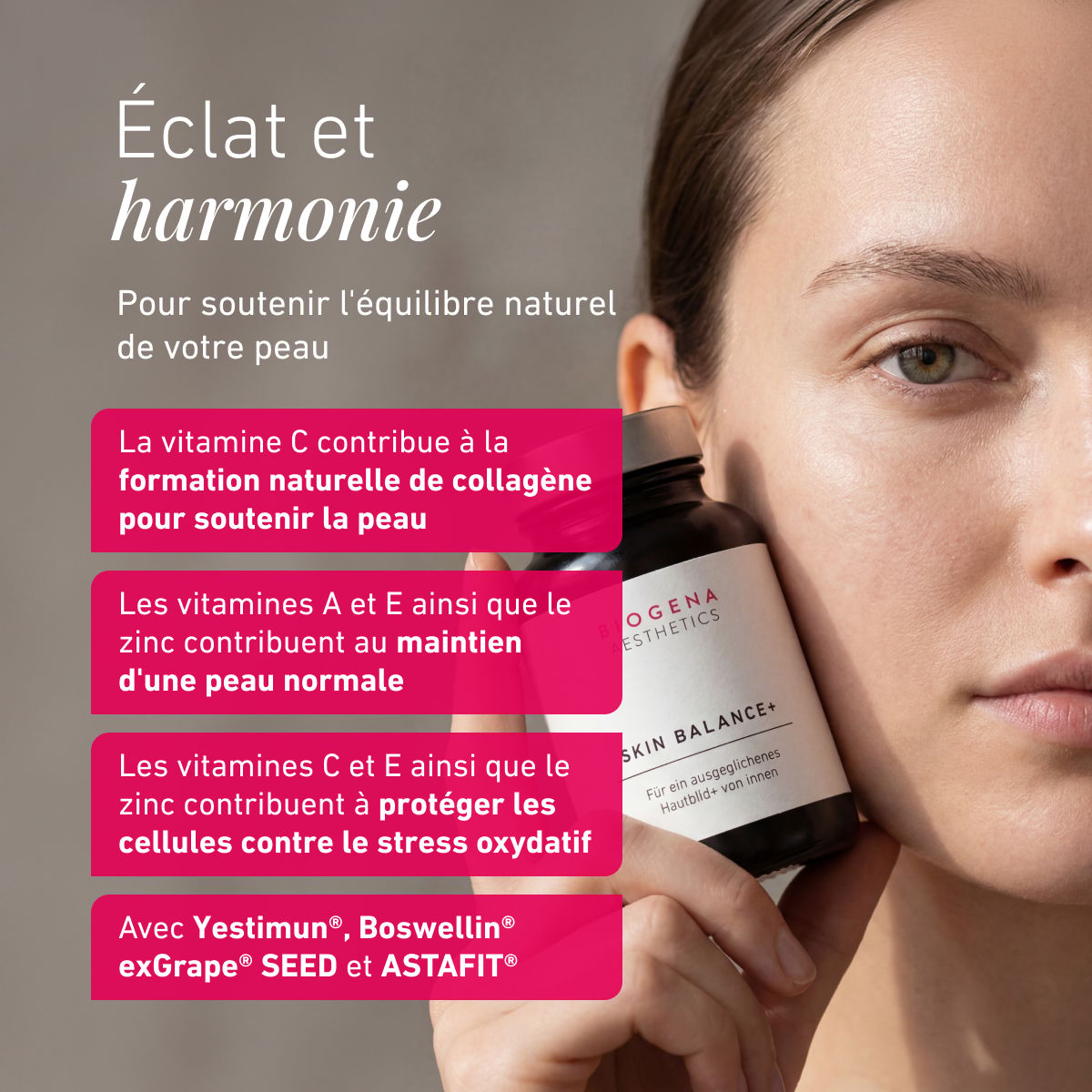 Biogena Aesthetics, SKIN BALANCE+, Bouteille, blanc, Pour un teint équilibré+ de l’intérieur