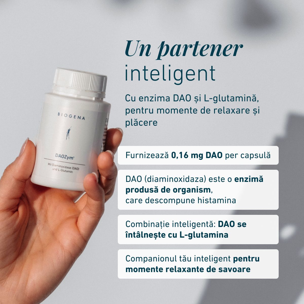 Biogena, DAOZym®, Sticlă, alb, Cu diaminoxidază (DAO) și L-glutamină