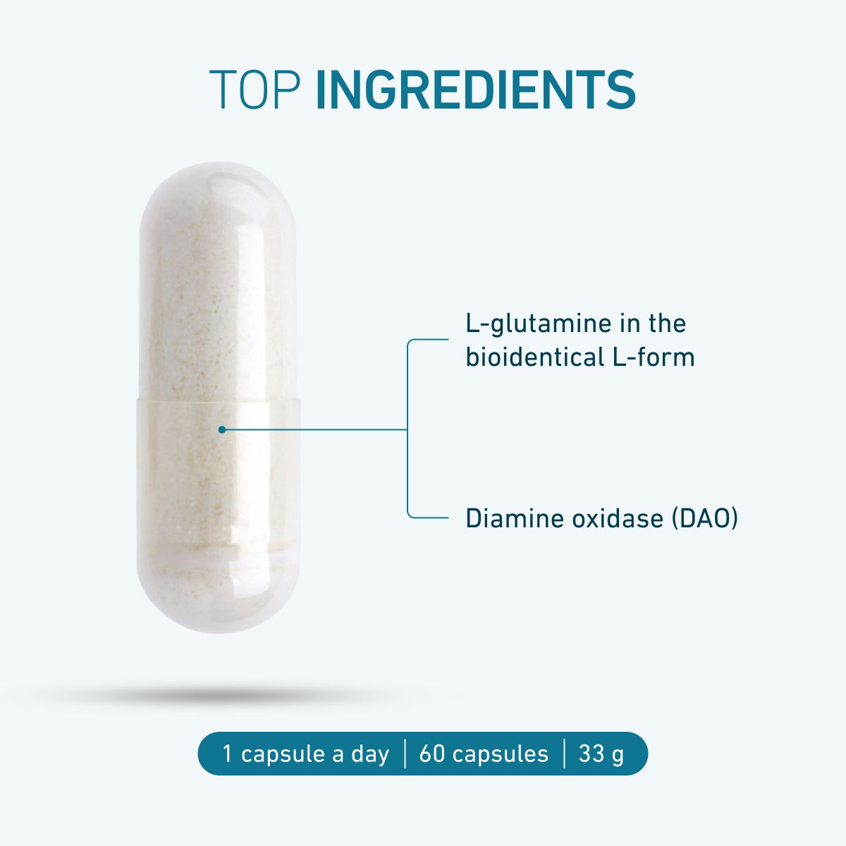 Biogena, DAOZym® vegan, Bottle, white, With diamine oxidase (DAO) from pea sprouts and L-glutamine