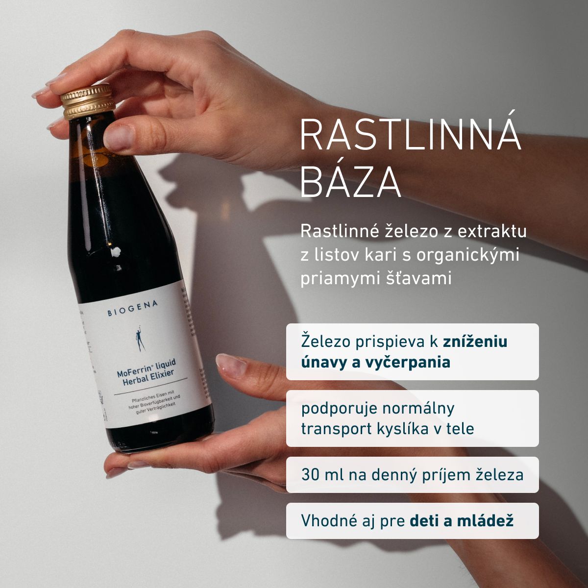 Biogena, MoFerrin® liquid Herbal Elixier, Fľaša, biela, Rastlinné železo s vysokou biologickou dostupnosťou a dobrou znášanlivosťou