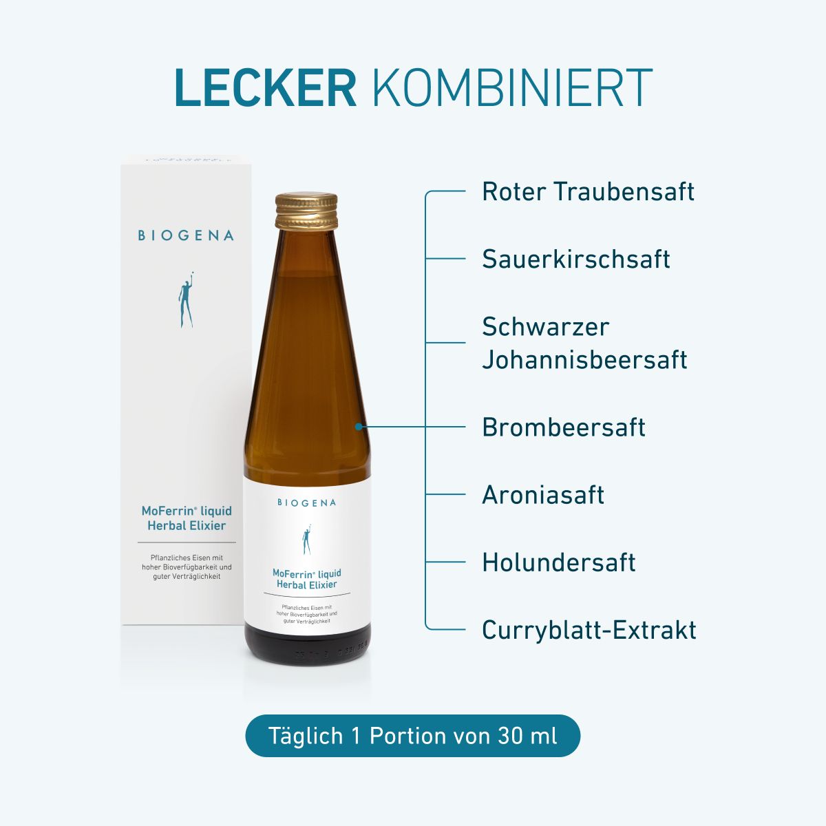 Biogena, MoFerrin® liquid Herbal Elixier, Flasche, weiß, Pflanzliches Eisen mit hoher Bioverfügbarkeit und guter Verträglichkeit