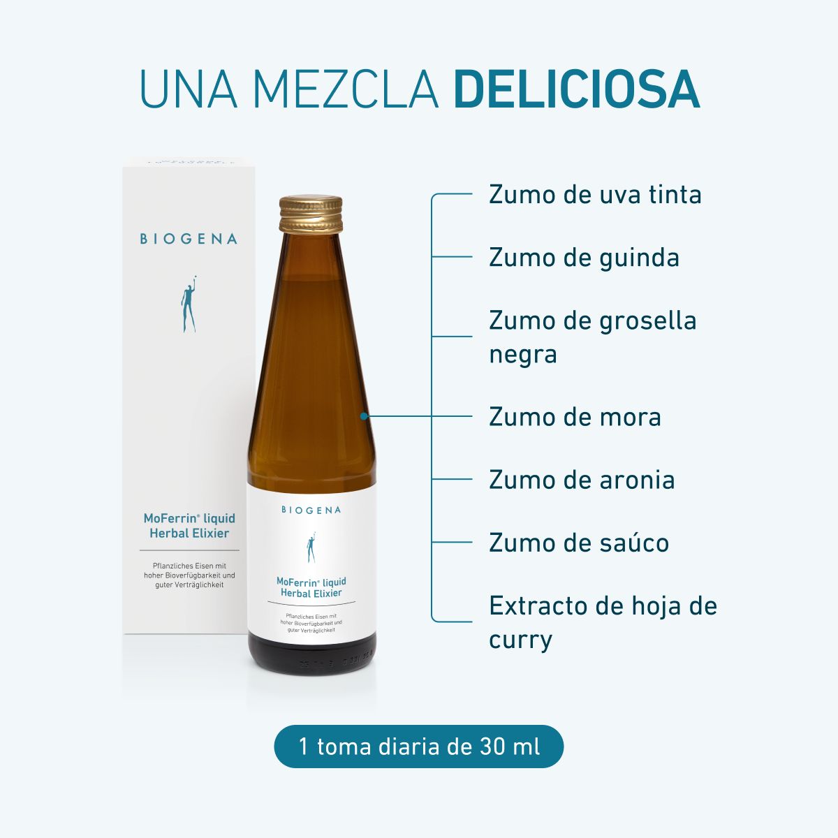 Biogena, MoFerrin® liquid Herbal Elixier, Botella, blanco, Hierro vegetal con alta biodisponibilidad y buena tolerabilidad