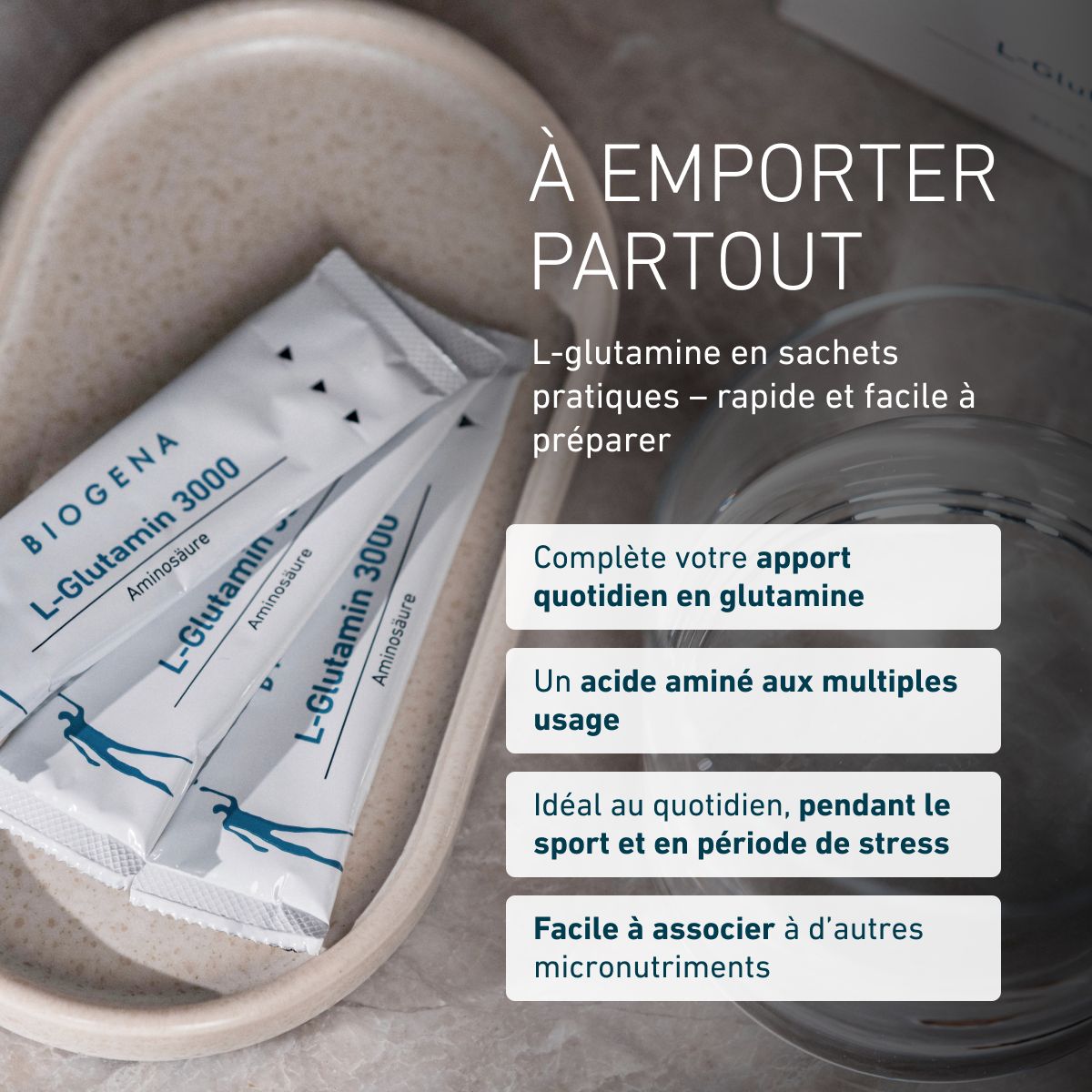 Biogena, L-Glutamin 3000, Carton, blanc, Acide aminé stick prêt à emporter