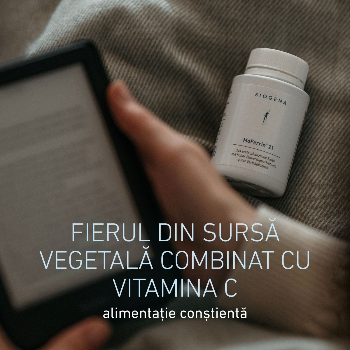 Biogena, MoFerrin® 21, Sticlă, alb, Primul fier vegetal cu biodisponibilitate ridicată și tolerabilitate bună