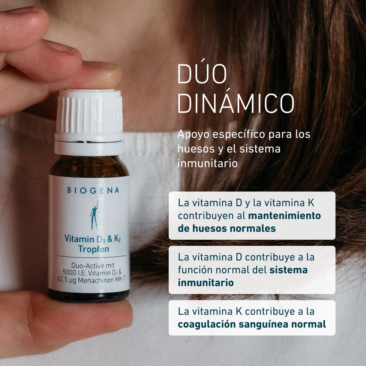 Biogena, Vitamin D₃ & K₂ Tropfen, Botella, blanco, Duo-Active con 5000 UI de vitamina D₃ & 62,5 µg menaquinona MK-7