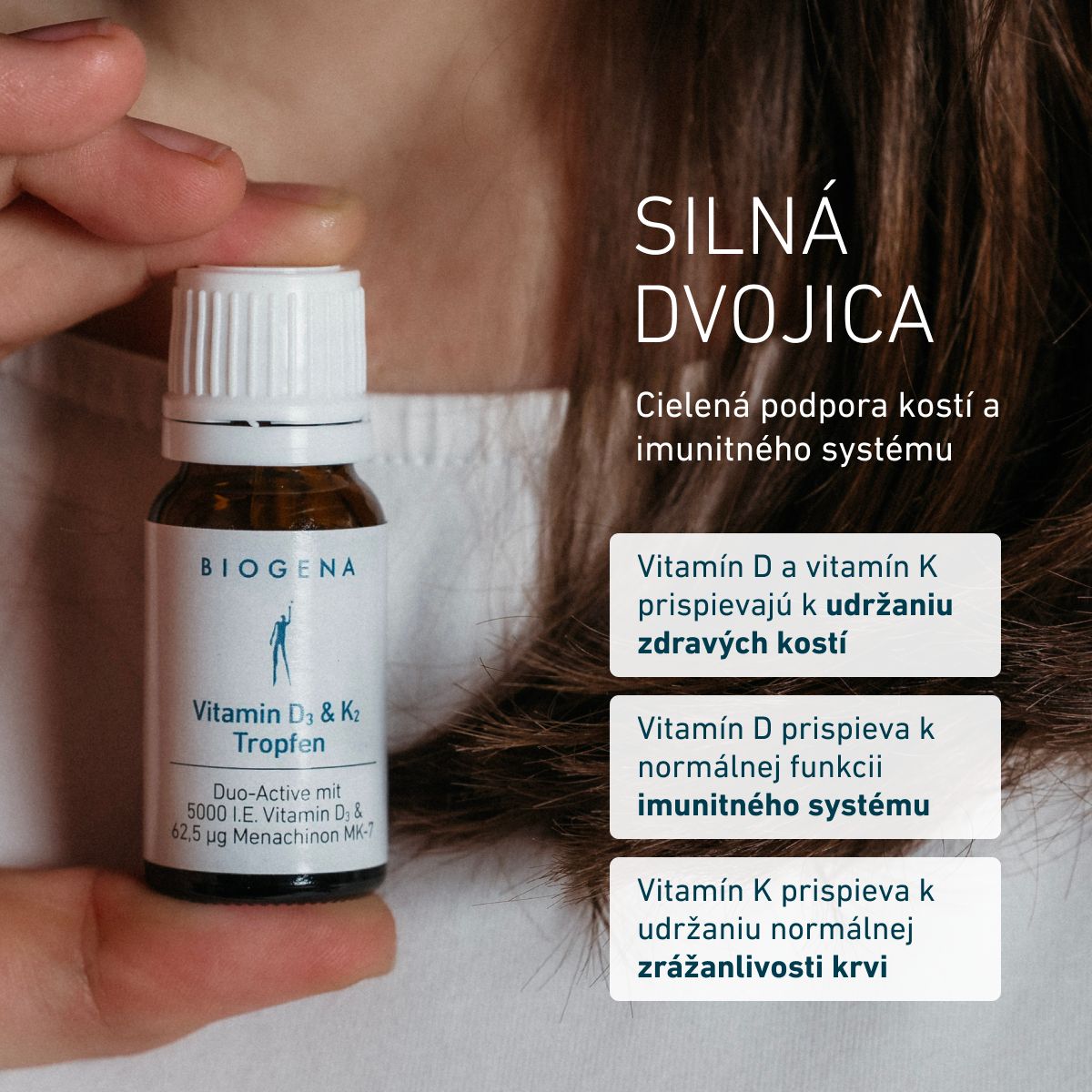 Biogena, Vitamin D₃ & K₂ Tropfen, Fľaša, biela, Duo-Active s 5000 I.U. vitamín D₃ & 62,5 µg menachinón MK-7