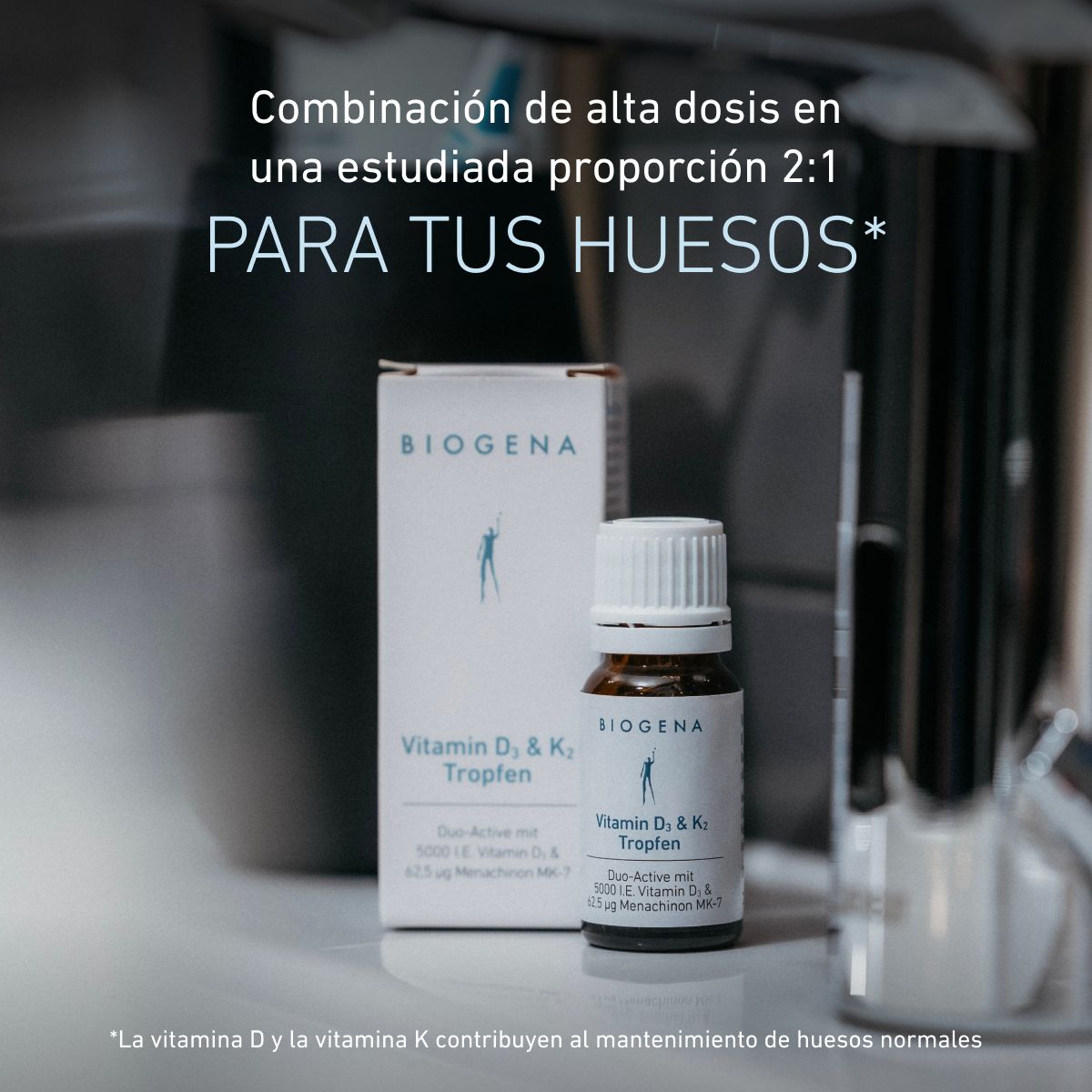 Biogena, Vitamin D₃ & K₂ Tropfen, Botella, blanco, Duo-Active con 5000 UI de vitamina D₃ & 62,5 µg menaquinona MK-7