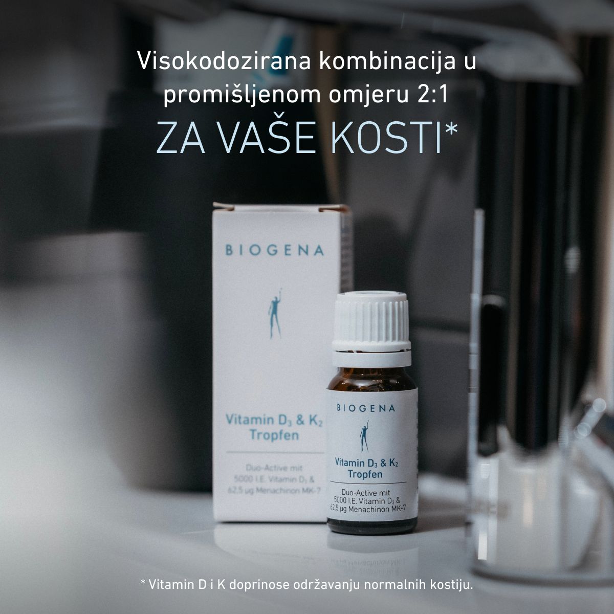 Biogena, Vitamin D₃ & K₂ Tropfen, Boca, bijela, Duo-Active s 5000 IJ vitamina D₃ & 62,5 µg menakinon MK-7