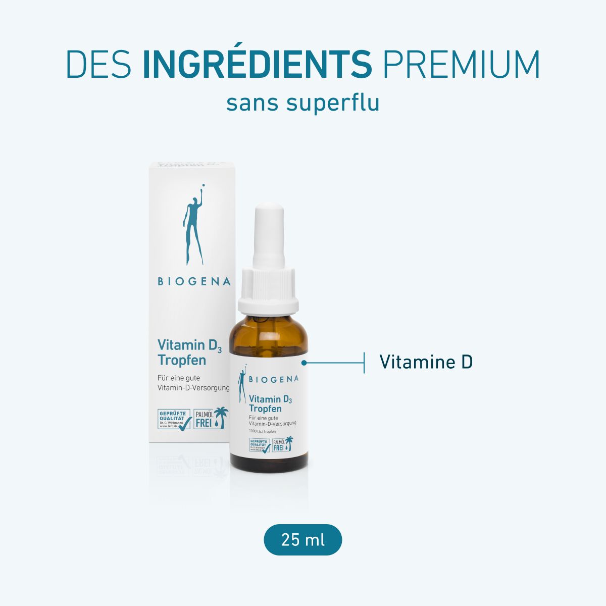 Biogena, Vitamin D₃ Tropfen, Bouteille, blanc, Pour un bon apport en vitamine D 1000 UI/goutte