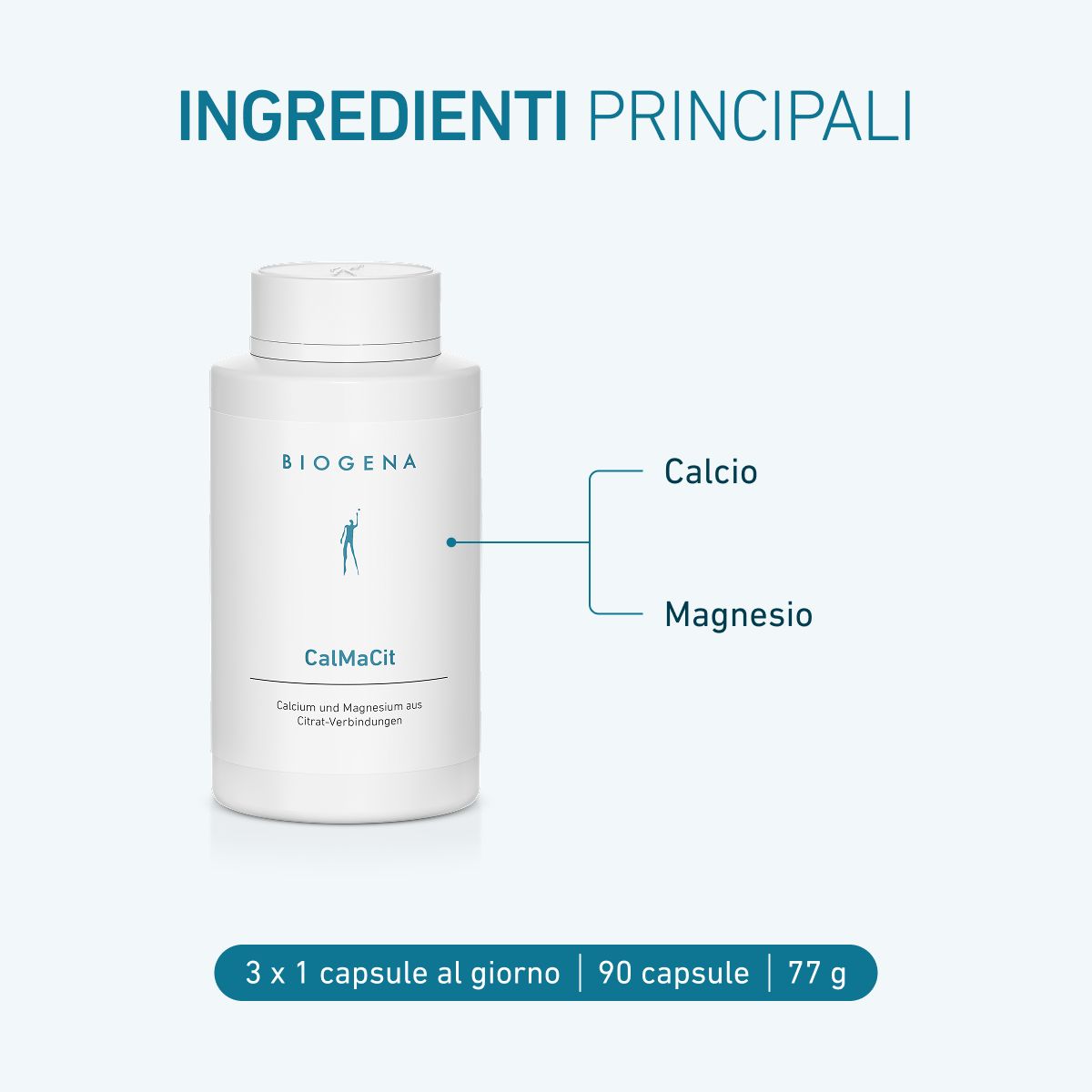 Biogena, CalMaCit, Bottiglia, bianco, Calcio e magnesio da composti di citrato