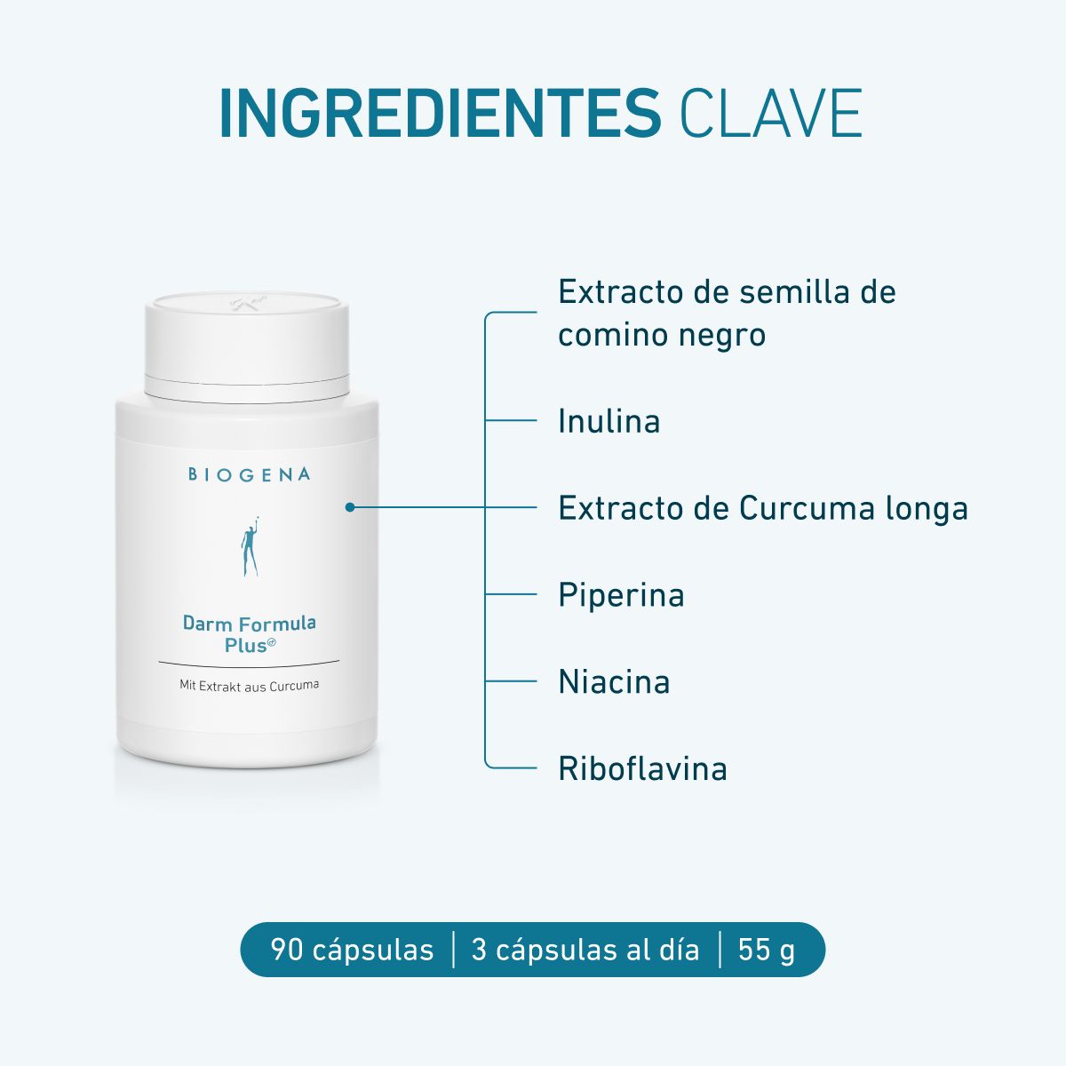 Biogena, Darm Formula Plus®, Botella, blanco, Con extracto de cúrcuma