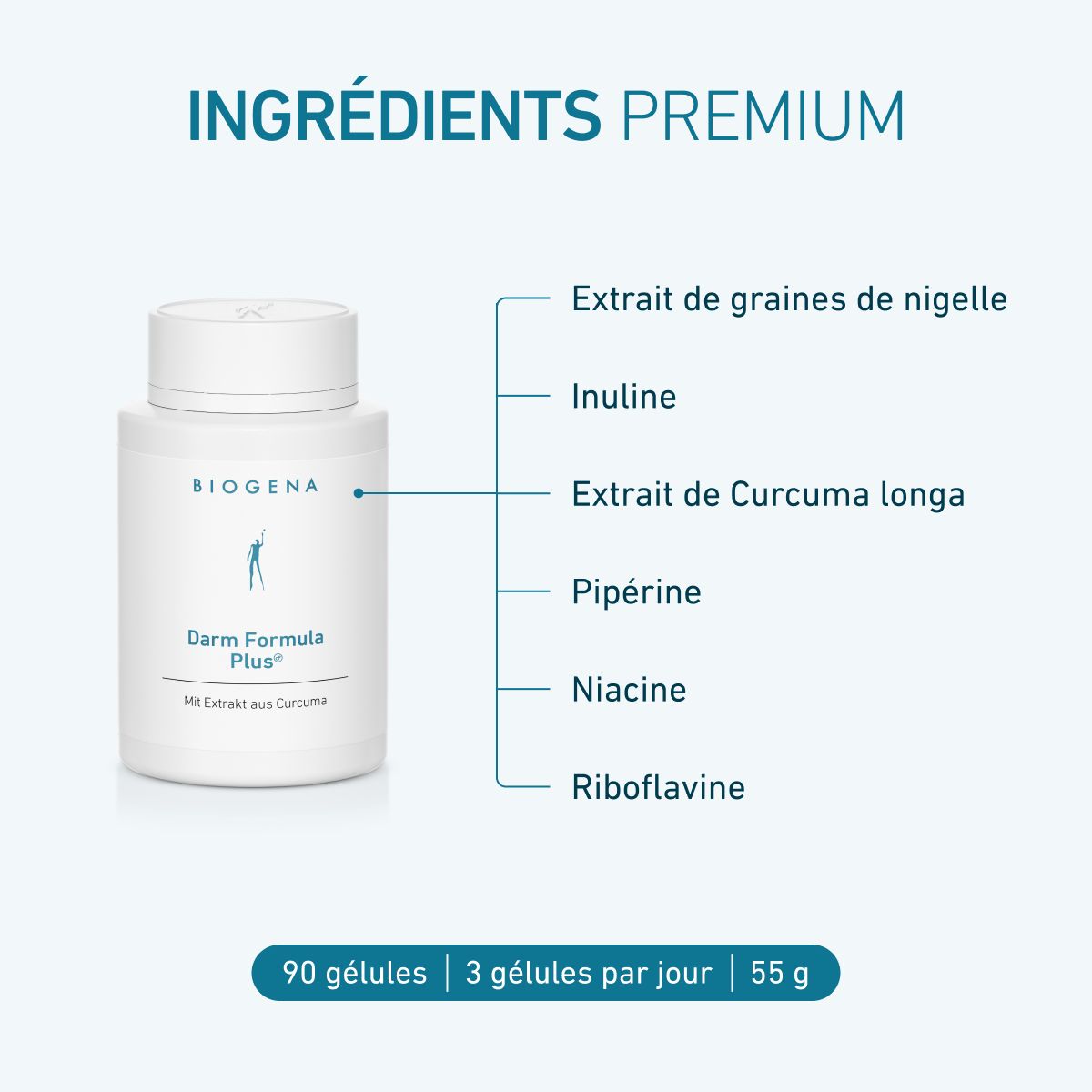 Biogena, Darm Formula Plus®, Bouteille, blanc, Avec extrait de curcuma