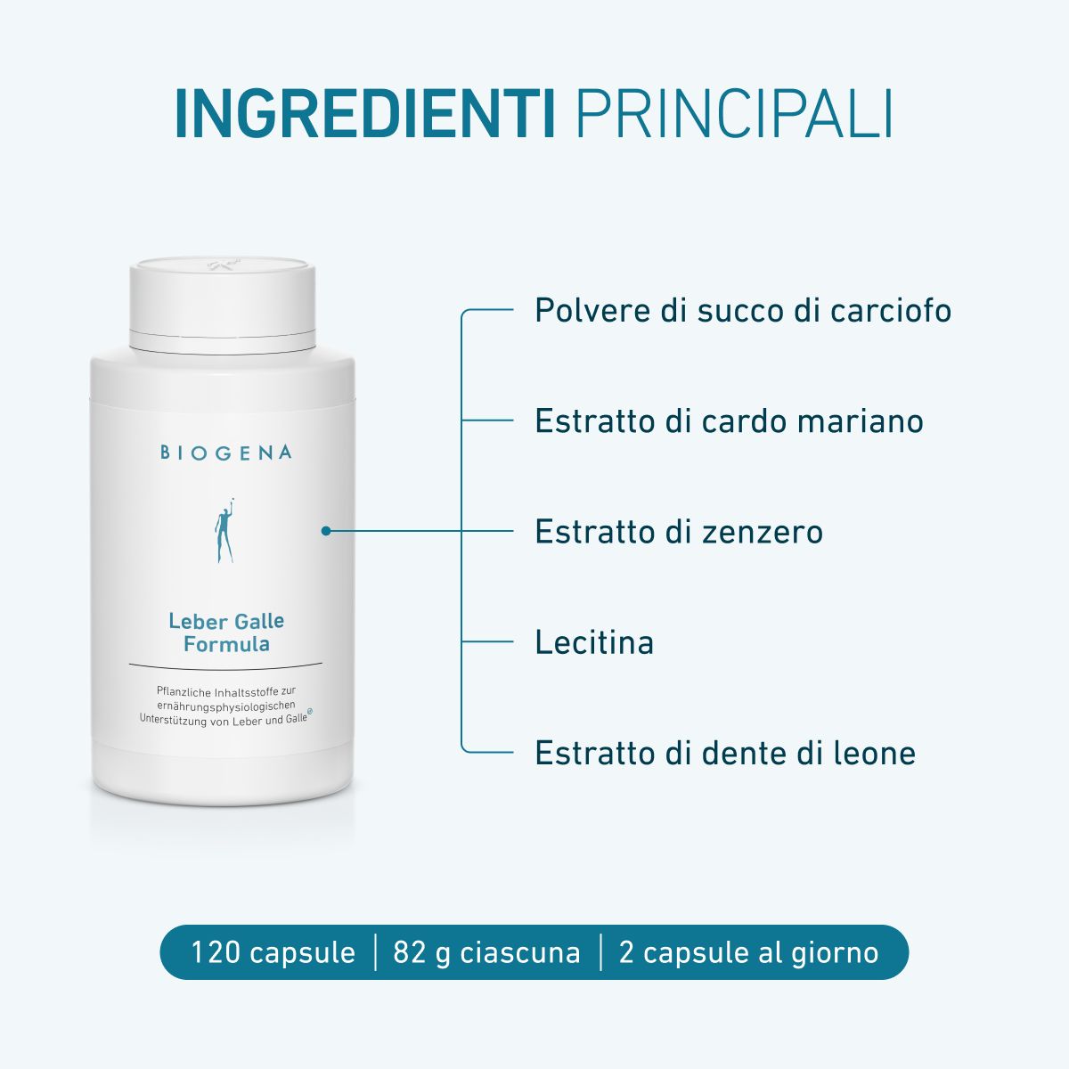 Biogena, Leber Galle Formula, Bottiglia, bianco, Ingredienti vegetali per il supporto nutrizionale-fisiologico di fegato e cistifellea®