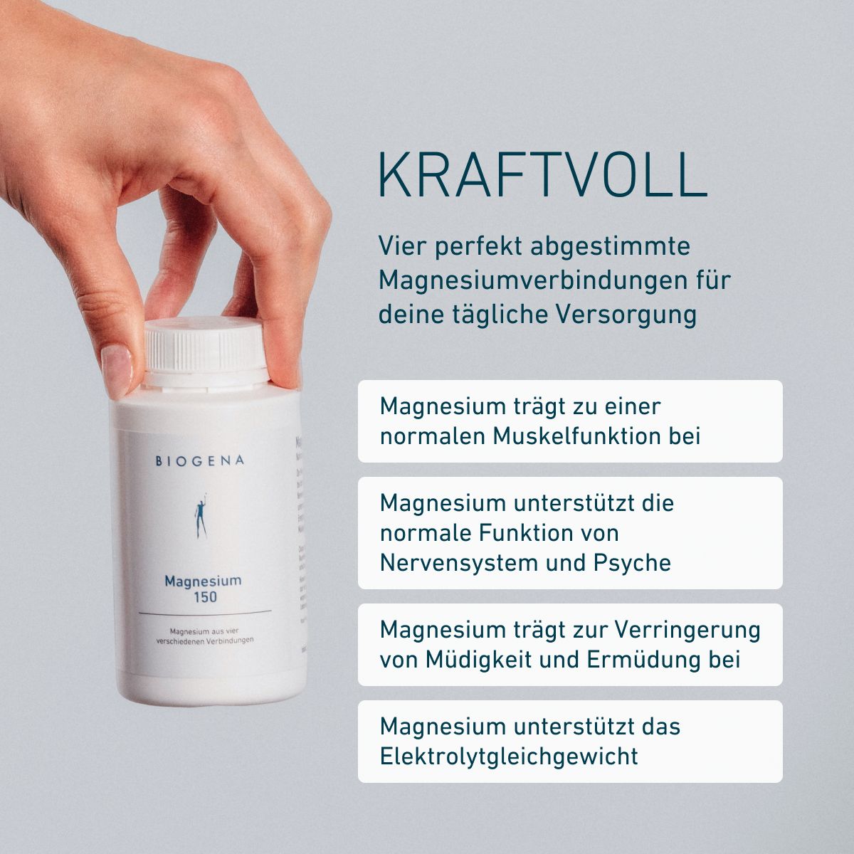 Biogena, Magnesium 150, Flasche, weiß, Magnesium aus vier verschiedenen Verbindungen