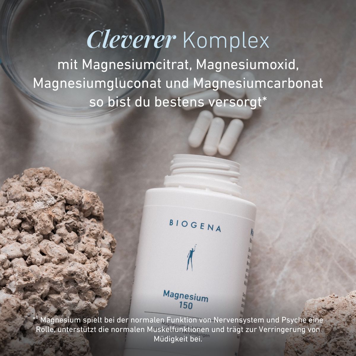 Biogena, Magnesium 150, Flasche, weiß, Magnesium aus vier verschiedenen Verbindungen