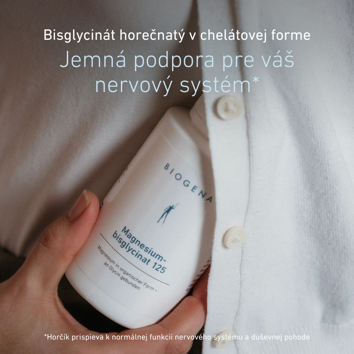 Biogena, Magnesium-bisglycinat 125, Fľaša, biela, Horčík v organickej forme – viazaný na glycín