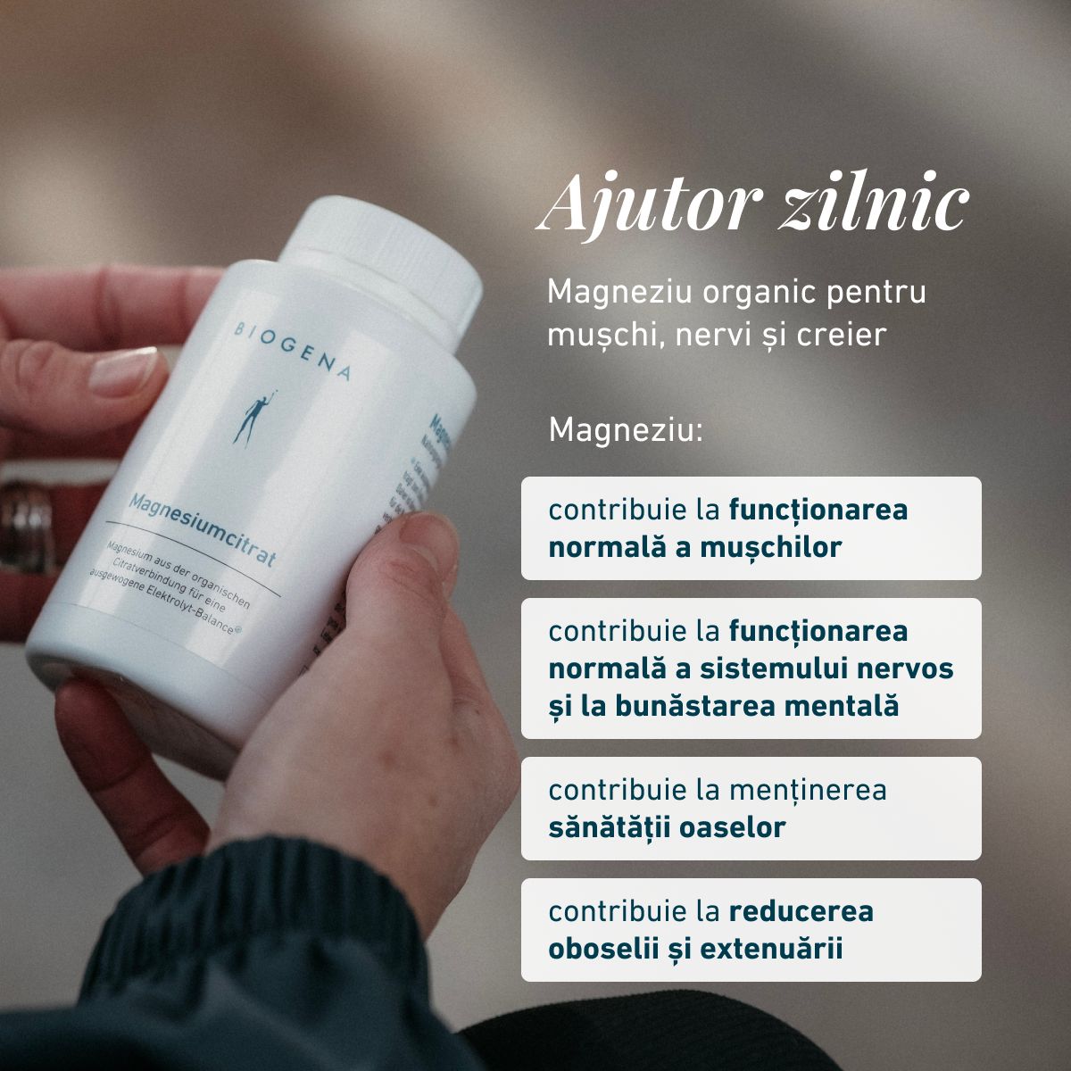 Biogena, Magnesium-citrat, Sticlă, alb, Magneziu din compusul organic de citrat pentru un echilibru electrolitic echilibrat®