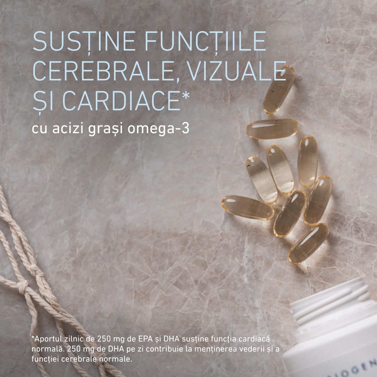 Biogena, Omega 3 forte 700, Sticlă, alb, Ulei de pește de calitate foarte concentrat cu vitamina E în capsulă maritimă
