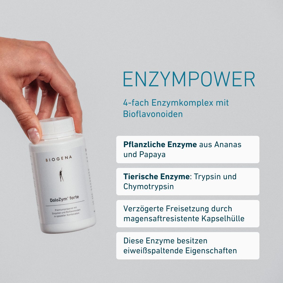 Biogena, DoloZym® forte, Flasche, weiß, Premiumpräparat mit Enzymen und Bioflavonoiden in spezieller Kombination