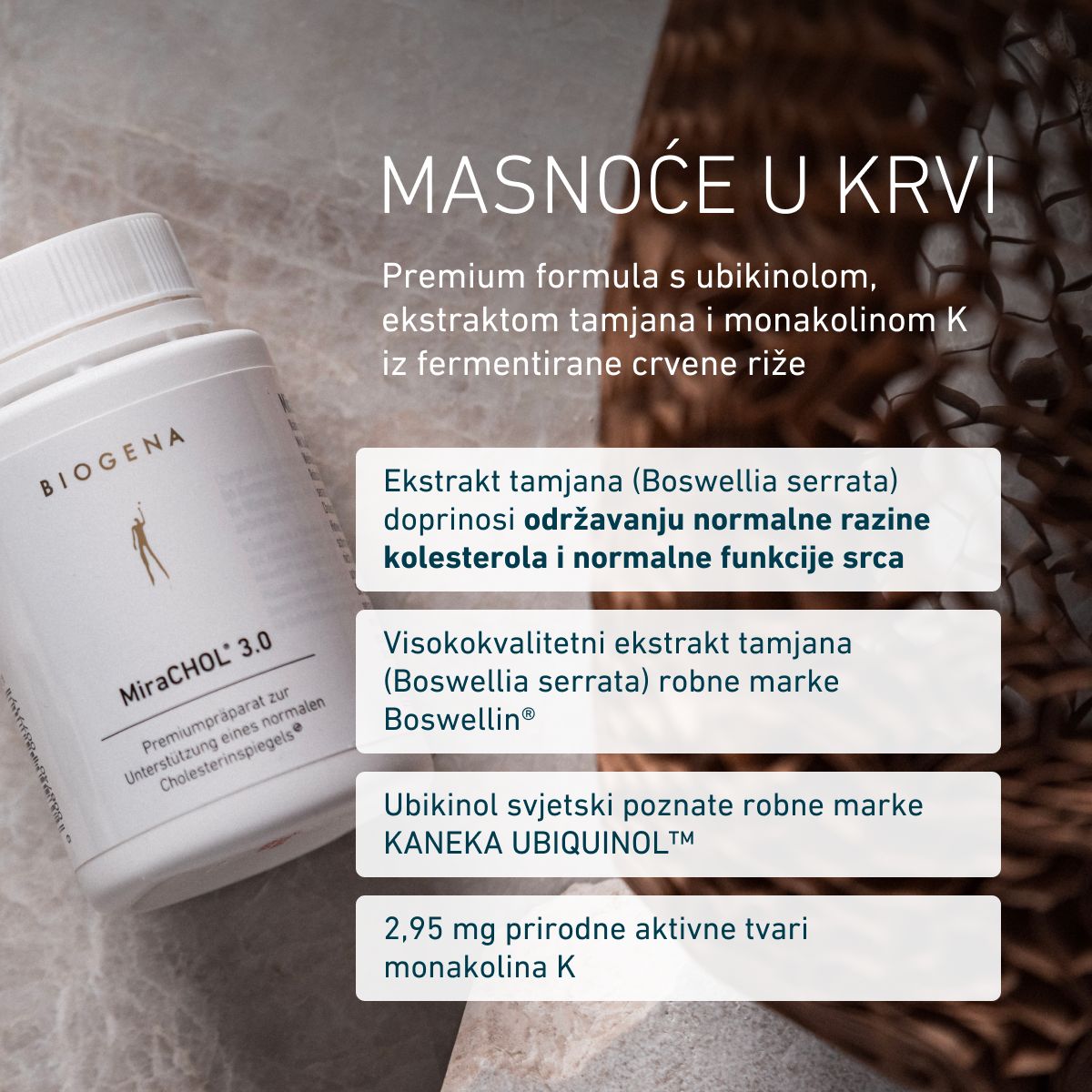 Biogena, MiraCHOL® 3.0, Boca, bijela, Premium pripravak za potporu normalne razine kolesterola®